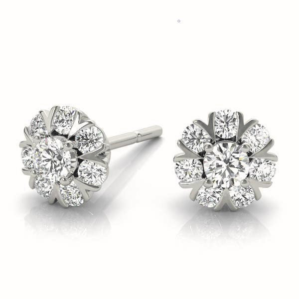White gold Round Cluster Diamond Stud Earrings with Prong Setting 1