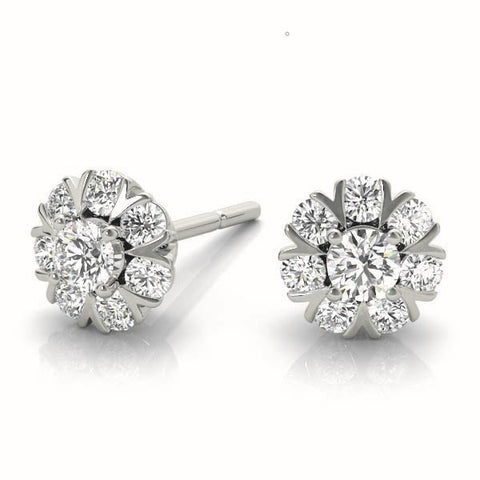 White gold Round Cluster Diamond Stud Earrings with Prong Setting 1