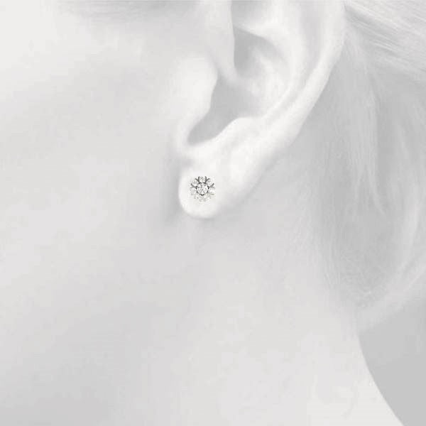 White gold Round Cluster Diamond Stud Earrings with Prong Setting 3
