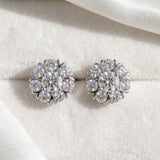 White gold Round Cluster Diamond Stud Earrings with Prong Setting_11