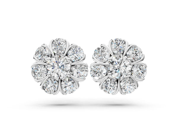 White gold Round Cluster Diamond Stud Earrings with Prong Setting