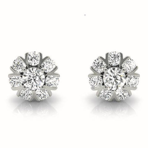 White gold Round Cluster Diamond Stud Earrings with Prong Setting