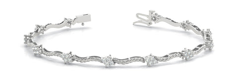 White gold Round Cluster Diamond Twist Link Bracelet with Four-Prong Setting