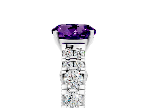 White gold Round Cut Amethyst Classic Solitaire Ring with Pavé Band and Four-Prong Setting_5