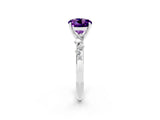 White gold Round Cut Amethyst Cluster Side Stone Solitaire Ring with Prong Setting_26
