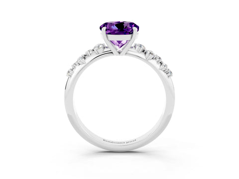 White gold Round Cut Amethyst Cluster Side Stone Solitaire Ring with Prong Setting_27