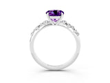 White gold Round Cut Amethyst Cluster Side Stone Solitaire Ring with Prong Setting_27