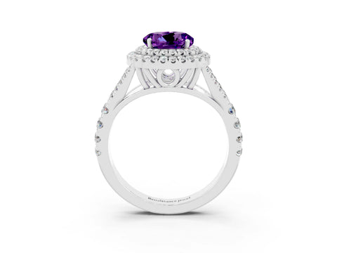 White gold Round Cut Amethyst Double Halo Ring with Split Shank and Prong Setting_27