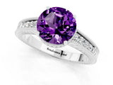 White gold Round Cut Amethyst Engagement Ring with Milgrain Channel Set Band and Prong Setting_1
