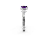 White gold Round Cut Amethyst Engagement Ring with Milgrain Channel Set Band and Prong Setting_2