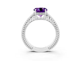 White gold Round Cut Amethyst Engagement Ring with Milgrain Channel Set Band and Prong Setting_3