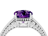 White gold Round Cut Amethyst Engagement Ring with Milgrain Channel Set Band and Prong Setting_4