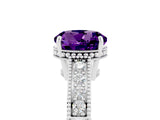 White gold Round Cut Amethyst Engagement Ring with Milgrain Channel Set Band and Prong Setting_5