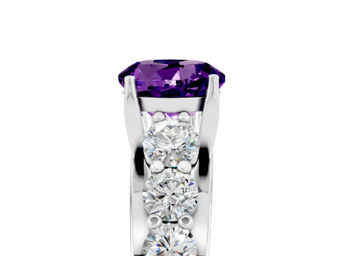 White gold Round Cut Amethyst Engagement Ring with Pavé Band and Four-Prong Setting_5