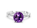 White gold Round Cut Amethyst Engagement Ring with Side Stone Accents and Four-Prong Setting_24