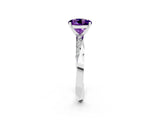 White gold Round Cut Amethyst Engagement Ring with Side Stone Accents and Four-Prong Setting_26