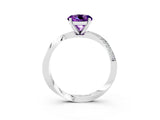 White gold Round Cut Amethyst Engagement Ring with Side Stone Accents and Four-Prong Setting_27