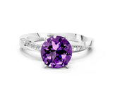 White gold Round Cut Amethyst Engagement Ring with Side Stone Accents and Four-Prong Setting_27