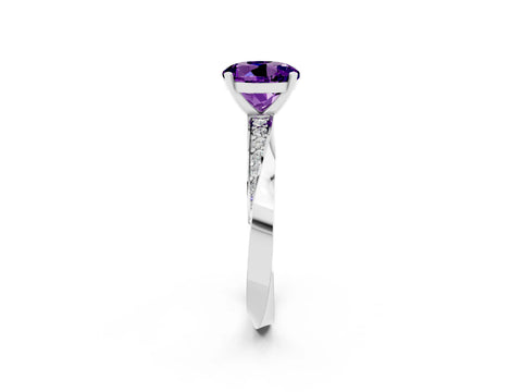 White gold Round Cut Amethyst Engagement Ring with Side Stone Accents and Four-Prong Setting_29