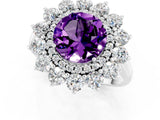 White gold Round Cut Amethyst Floral Double Halo Engagement Ring with Prong Setting_49