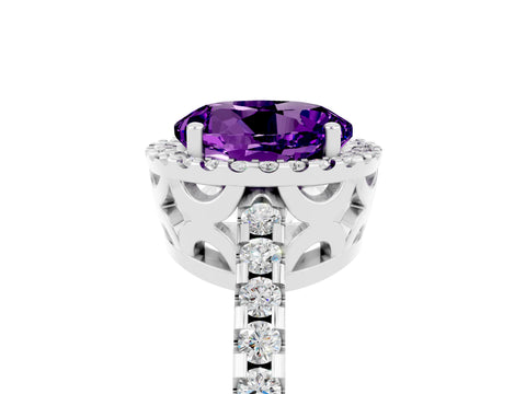 White gold Round Cut Amethyst Halo Engagement Ring with Pavé Band and Prong Setting_17