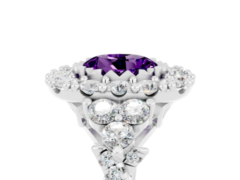 White gold Round Cut Amethyst Halo Ring with Pavé Band and Four-Prong Setting_17
