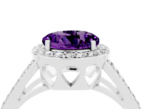 White gold Round Cut Amethyst Halo Ring with Split Shank U-Prong Band and Four-Prong Setting_4
