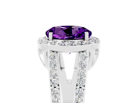 White gold Round Cut Amethyst Halo Ring with Split Shank U-Prong Band and Four-Prong Setting_5