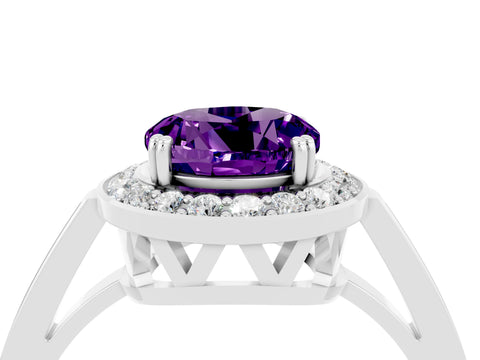 White gold Round Cut Amethyst Halo Ring with Split Shank and Four-Prong Setting_16
