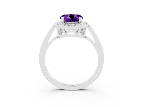 White gold Round Cut Amethyst Halo Ring with Split Shank and Four-Prong Setting_3