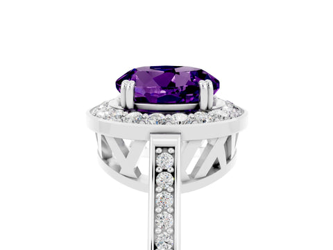 White gold Round Cut Amethyst Halo Ring with Split Shank and Four-Prong Setting_5