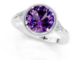 White gold Round Cut Amethyst Halo Ring with Tapered Band and Four-Prong Setting_1