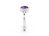 White gold Round Cut Amethyst Halo Ring with Tapered Band and Four-Prong Setting_2