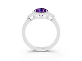 White gold Round Cut Amethyst Halo Ring with Tapered Band and Four-Prong Setting_3