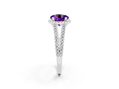 White gold Round Cut Amethyst Halo Split Shank Engagement Ring_14