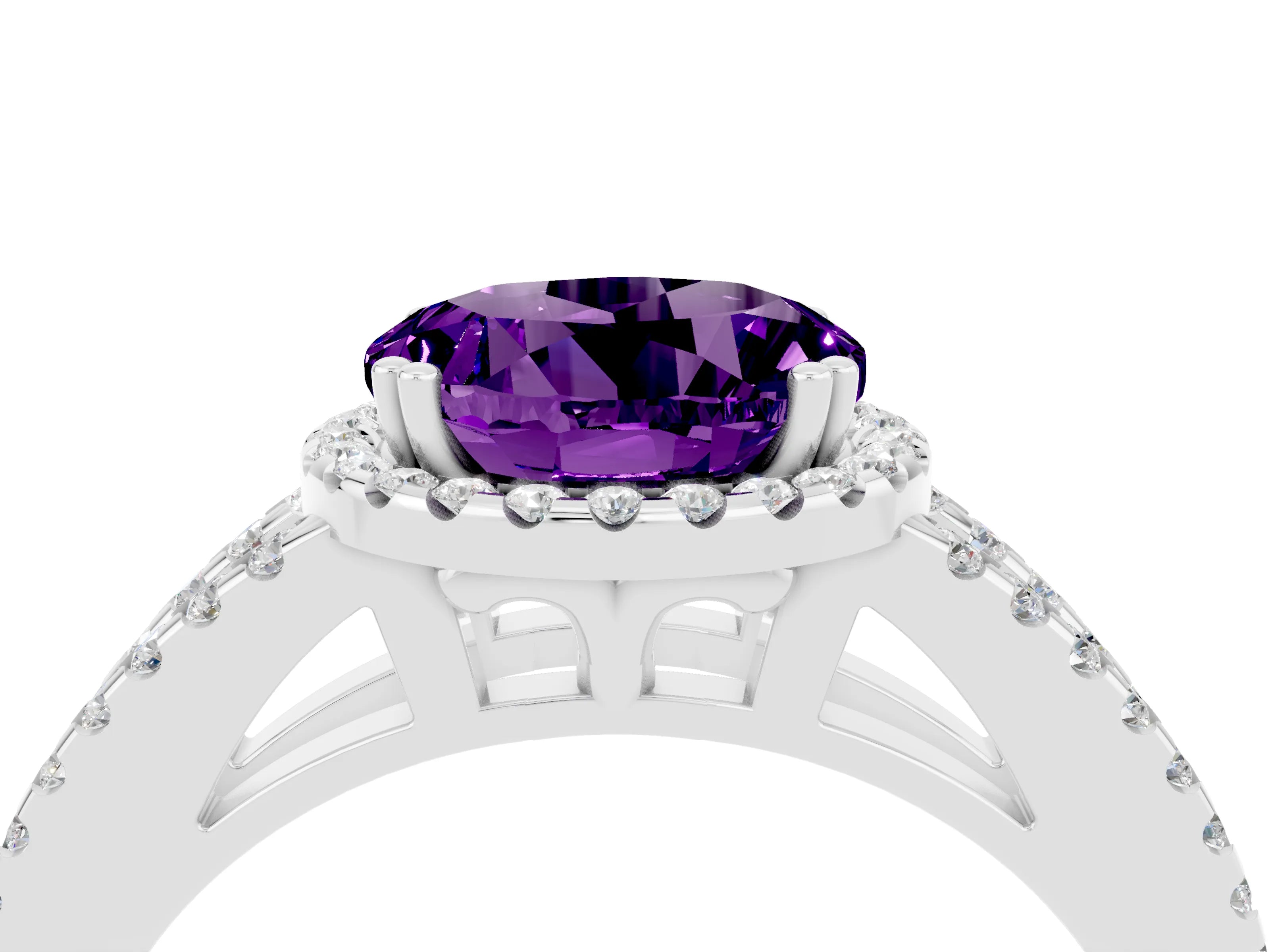 White gold Round Cut Amethyst Halo Split Shank Engagement Ring_16