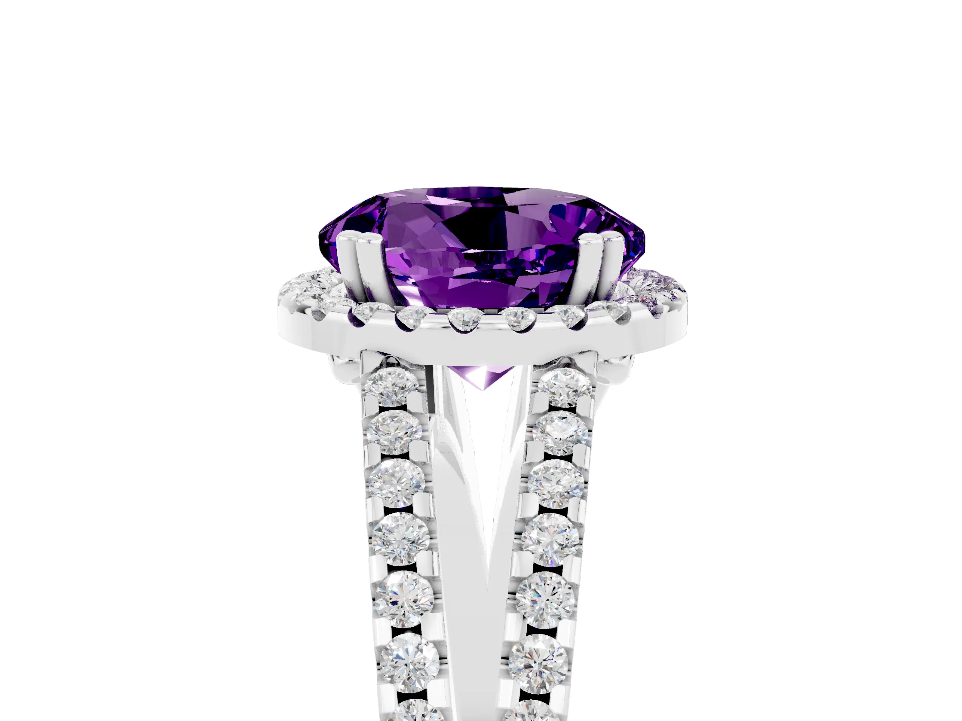 White gold Round Cut Amethyst Halo Split Shank Engagement Ring_17