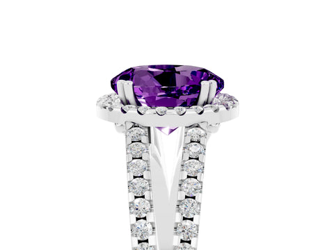 White gold Round Cut Amethyst Halo Split Shank Engagement Ring_17