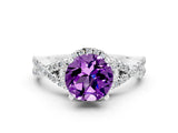 White gold Round Cut Amethyst  Halo Twist Band Solitaire Prong Setting Ring_24