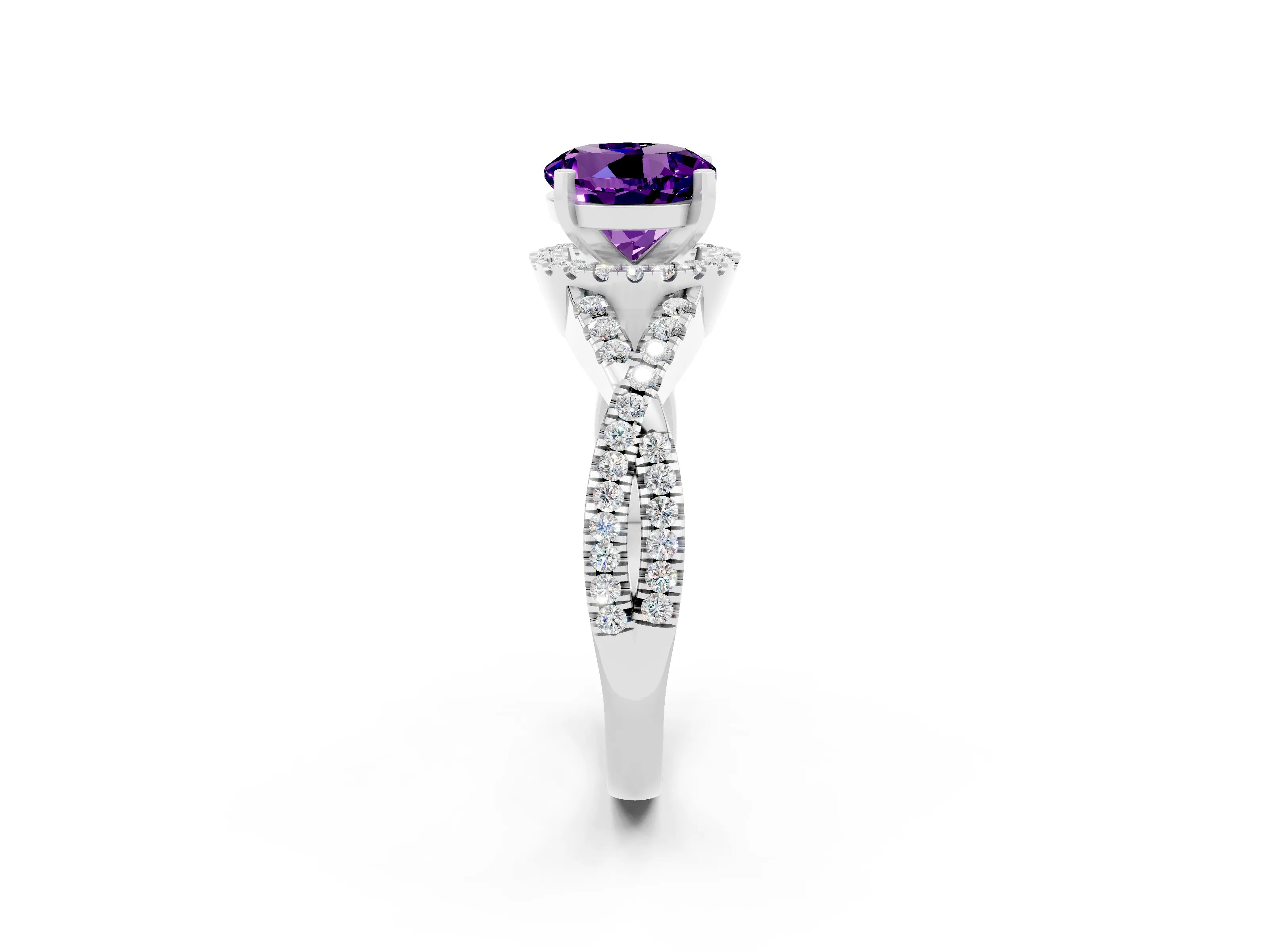 White gold Round Cut Amethyst Halo Twist Band Solitaire Prong Setting Ring_2