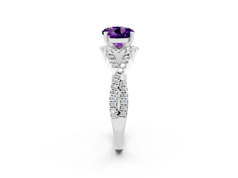 White gold Round Cut Amethyst Halo Twist Band Solitaire Prong Setting Ring_2