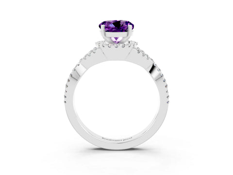 White gold Round Cut Amethyst Halo Twist Band Solitaire Prong Setting Ring_3