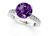 White gold Round Cut Amethyst Milgrain Pavé Engagement Ring with Four-Prong Setting_1