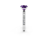 White gold Round Cut Amethyst Milgrain Pavé Engagement Ring with Four-Prong Setting_2