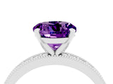 White gold Round Cut Amethyst Milgrain Pavé Engagement Ring with Four-Prong Setting_4