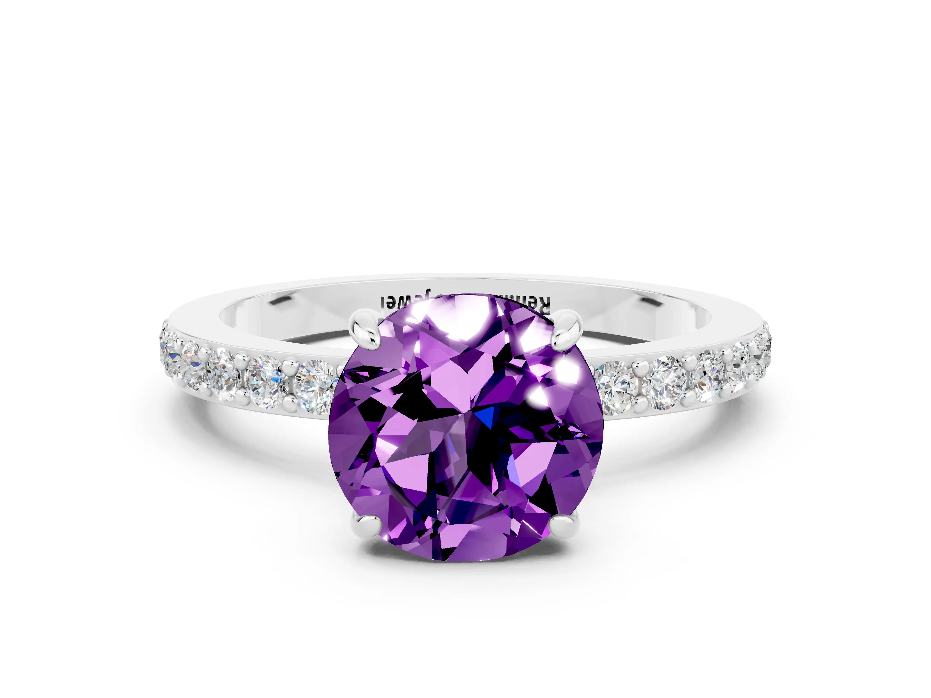 White gold Round Cut Amethyst Pavé Engagement Ring with Round  Accents and Prong Setting_24