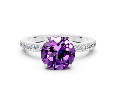 White gold Round Cut Amethyst Pavé Engagement Ring with Round  Accents and Prong Setting_24