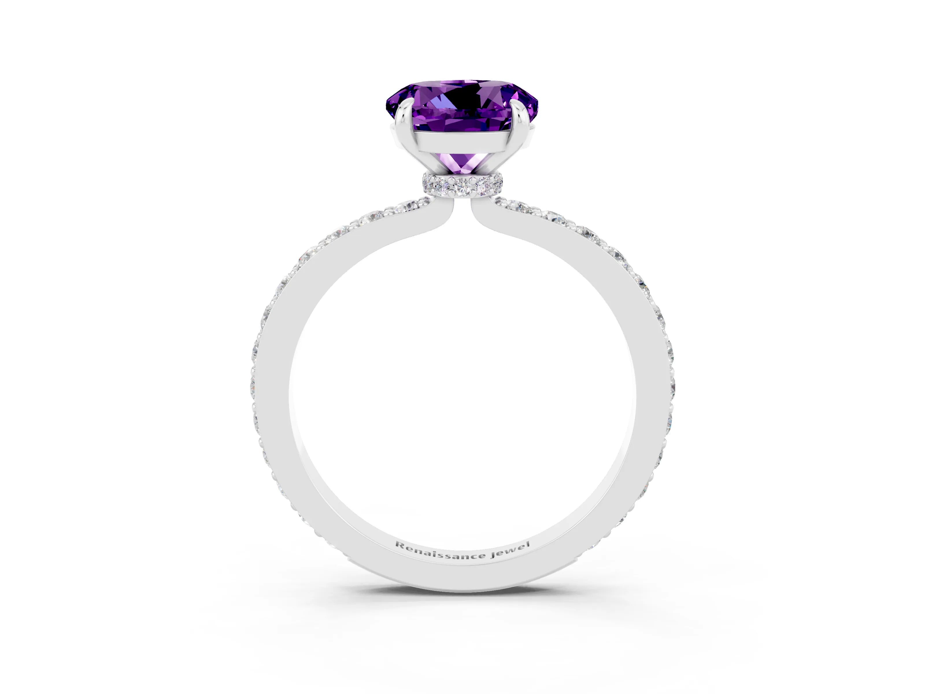 White gold Round Cut Amethyst Pavé Engagement Ring with Round  Accents and Prong Setting_27