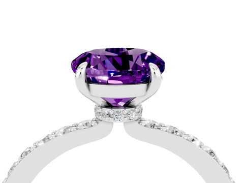 White gold Round Cut Amethyst Pavé Engagement Ring with Round  Accents and Prong Setting_28