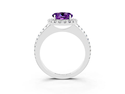 White gold Round Cut Amethyst Pavé Halo Ring with Four-Prong Setting_15